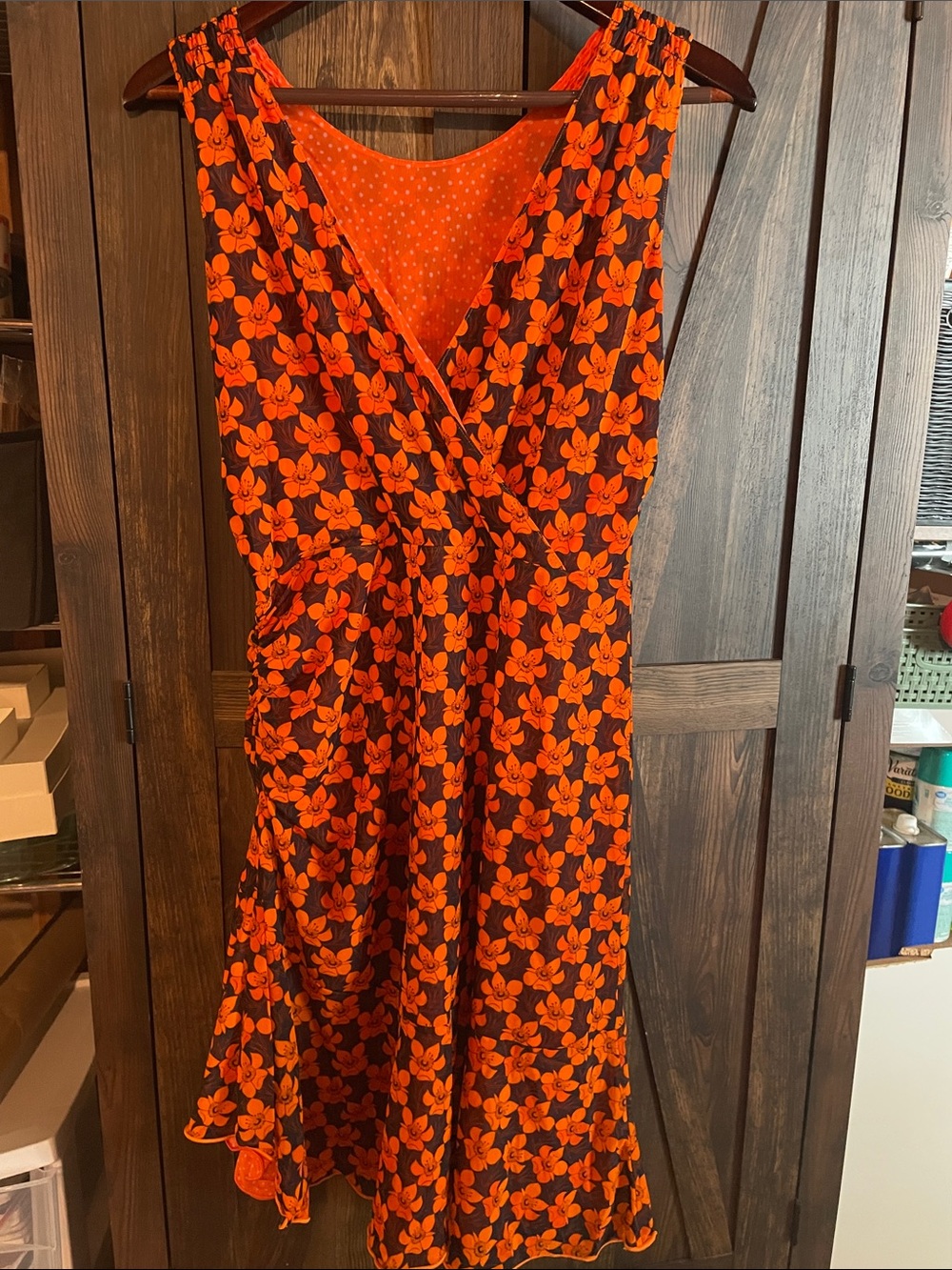 CAbi Orange Floral A-Line Dress on Black - Picture 3 of 4